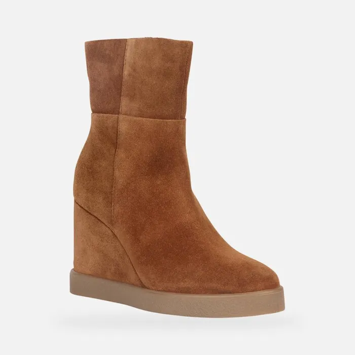 Woman Geox Ankle Boots ELIDEA WEDGE Ankle Boots With Wedge Camel Woman Geox Dark Camel