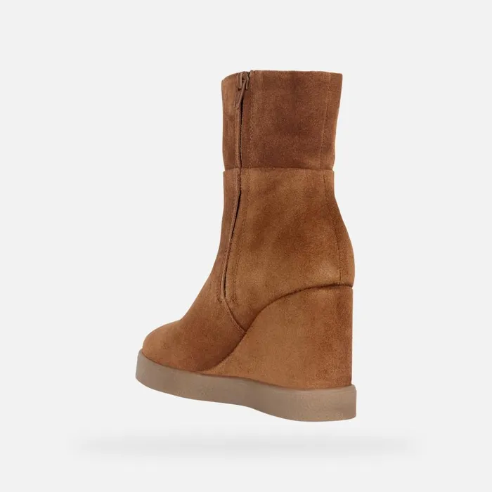 Woman Geox Ankle Boots ELIDEA WEDGE Ankle Boots With Wedge Camel Woman Geox Dark Camel