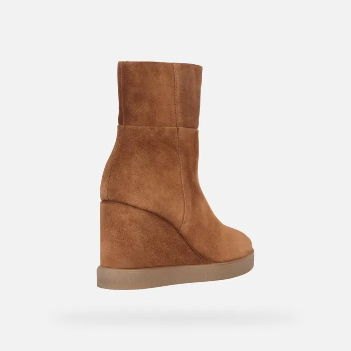 Woman Geox Ankle Boots ELIDEA WEDGE Ankle Boots With Wedge Camel Woman Geox Dark Camel