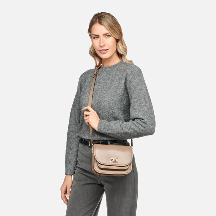 Woman Geox Bags FLAVRIE WOMAN Taupe Crossbody Bag Taupe