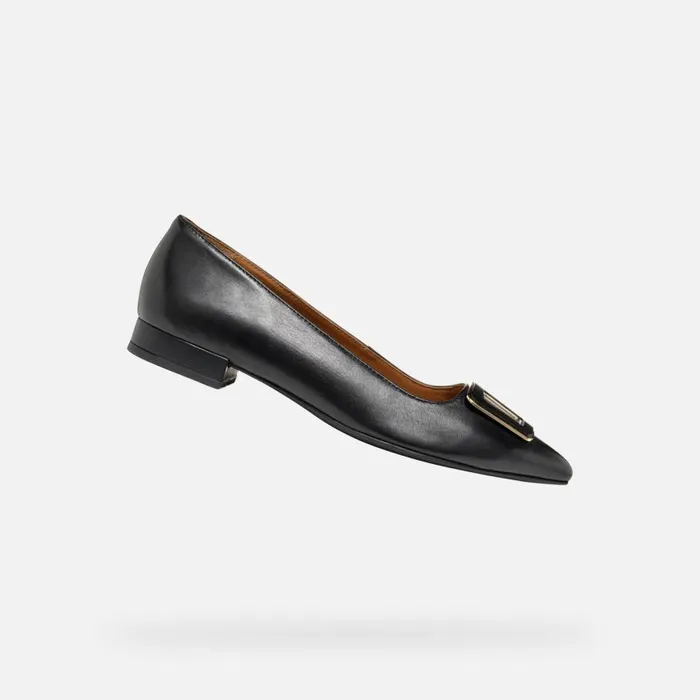 Woman Geox Ballerinas CHARYSSA WOMAN Black Leather Ballerina Flats Black
