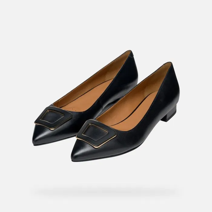 Woman Geox Ballerinas CHARYSSA WOMAN Black Leather Ballerina Flats Black