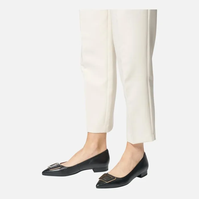 Woman Geox Ballerinas CHARYSSA WOMAN Black Leather Ballerina Flats Black