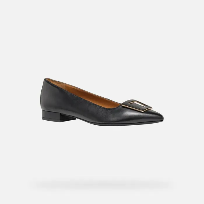 Woman Geox Ballerinas CHARYSSA WOMAN Black Leather Ballerina Flats Black