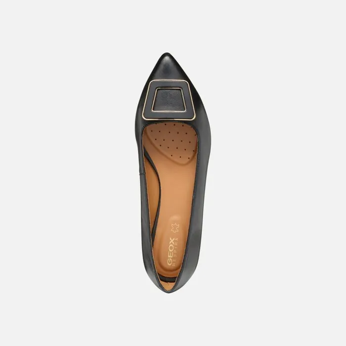 Woman Geox Ballerinas CHARYSSA WOMAN Black Leather Ballerina Flats Black