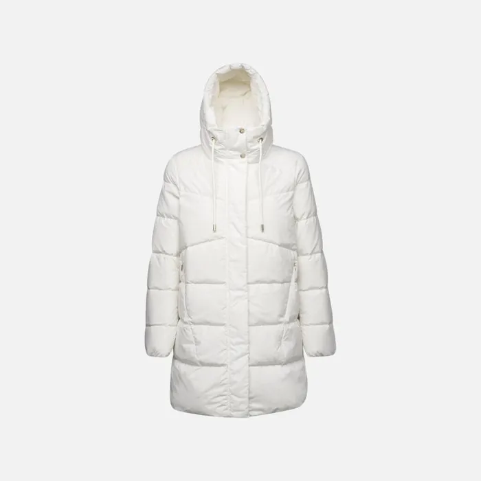 Woman Geox Down Jackets DALYLA WOMAN Blanc De Blanc Fulllength Quilted Coat Blanc De Blanc
