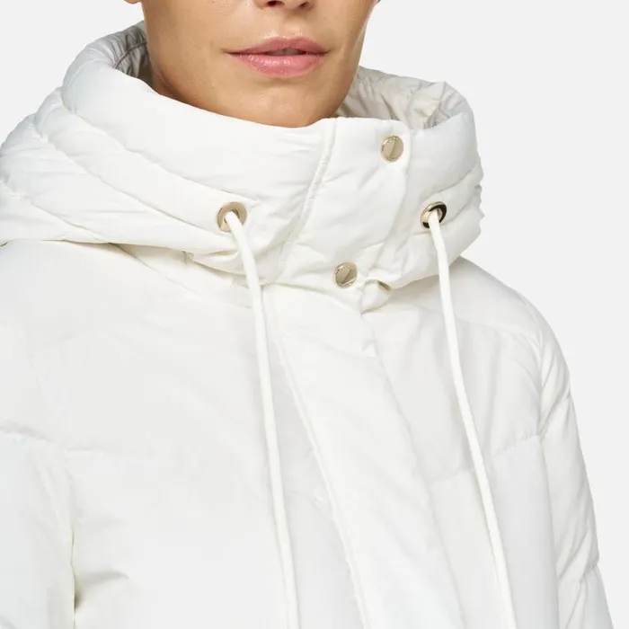 Woman Geox Down Jackets DALYLA WOMAN Blanc De Blanc Fulllength Quilted Coat Blanc De Blanc