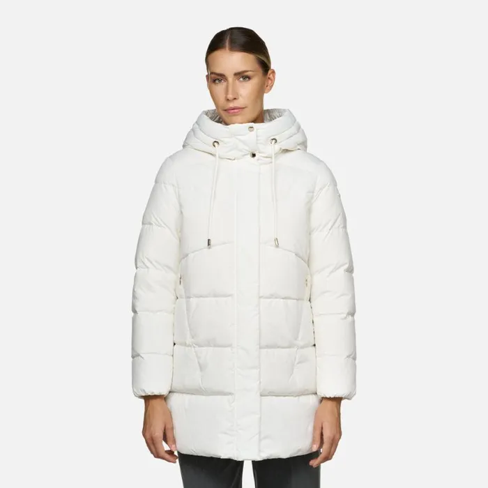 Woman Geox Down Jackets DALYLA WOMAN Blanc De Blanc Fulllength Quilted Coat Blanc De Blanc