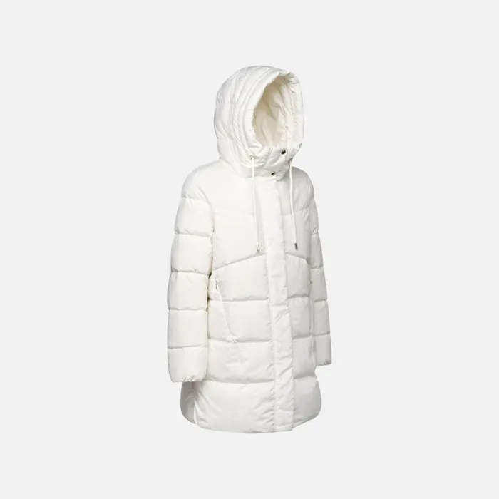 Woman Geox Down Jackets DALYLA WOMAN Blanc De Blanc Fulllength Quilted Coat Blanc De Blanc