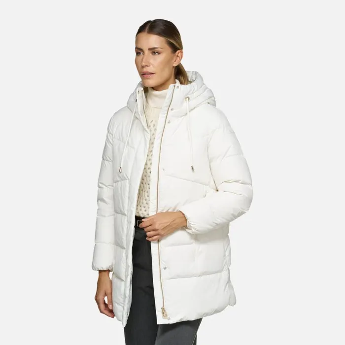 Woman Geox Down Jackets DALYLA WOMAN Blanc De Blanc Fulllength Quilted Coat Blanc De Blanc