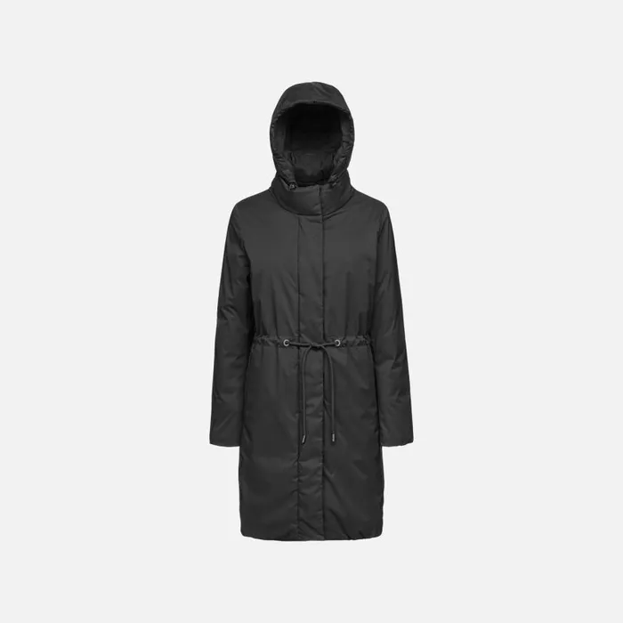 Woman Geox Down Jackets ELEANA WOMAN Black Fulllength Quilted Coat Black