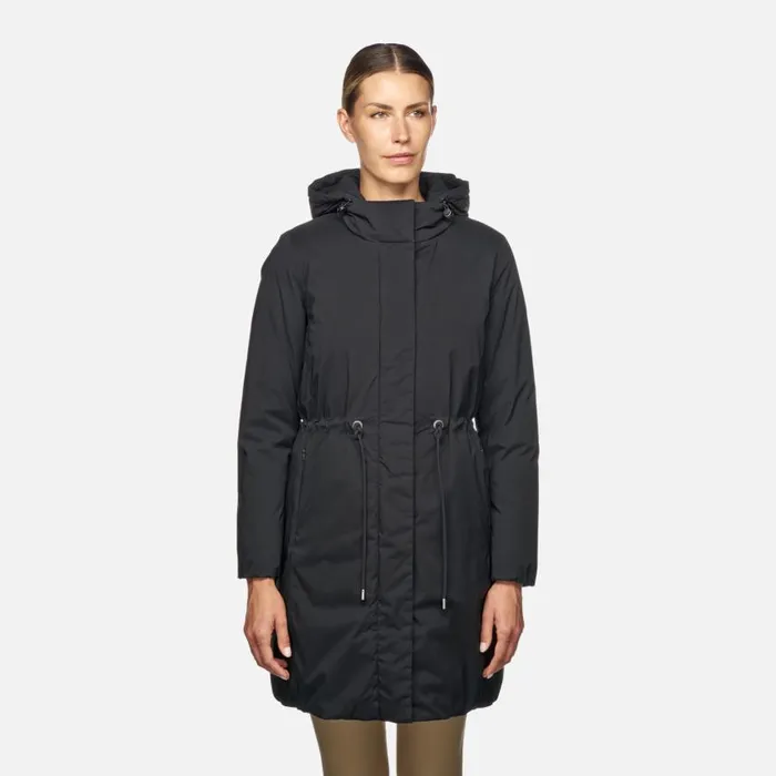 Woman Geox Down Jackets ELEANA WOMAN Black Fulllength Quilted Coat Black