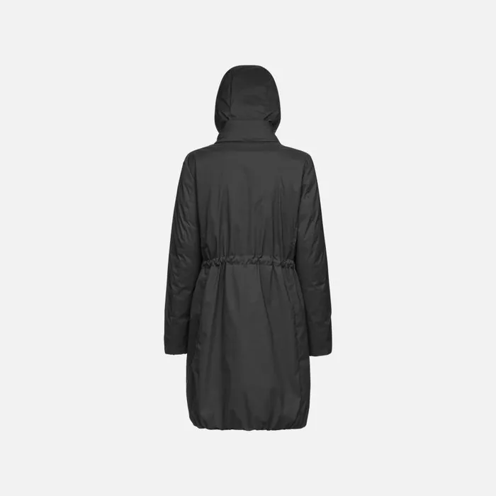 Woman Geox Down Jackets ELEANA WOMAN Black Fulllength Quilted Coat Black