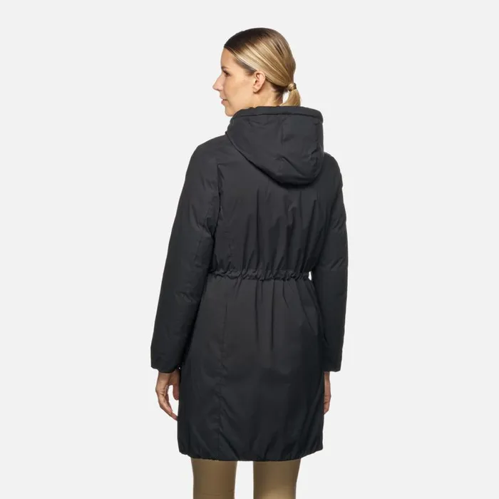 Woman Geox Down Jackets ELEANA WOMAN Black Fulllength Quilted Coat Black