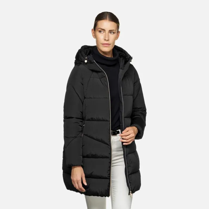 Woman Geox Jackets DAMIANA WOMAN Black Long Parka Black