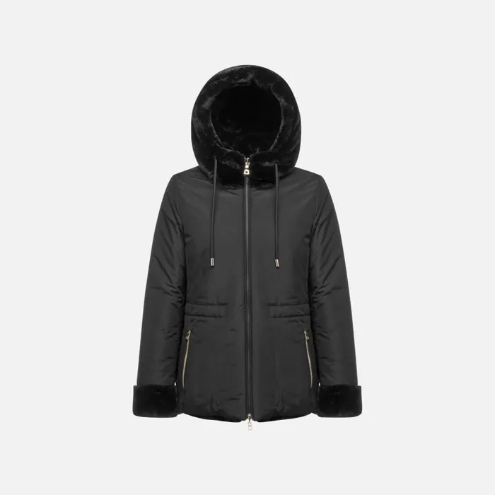Woman Geox Jackets KAULA WOMAN BlackBlack Reversible Jacket Blackblack