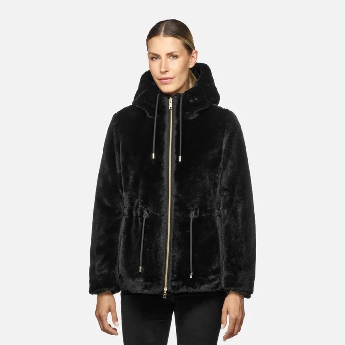 Woman Geox Jackets KAULA WOMAN BlackBlack Reversible Jacket Blackblack