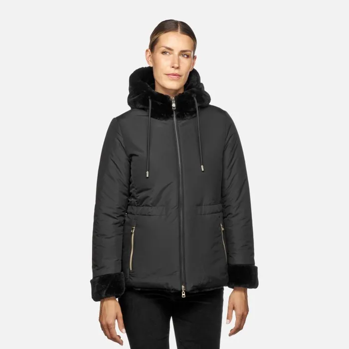 Woman Geox Jackets KAULA WOMAN BlackBlack Reversible Jacket Blackblack