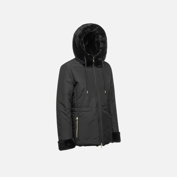 Woman Geox Jackets KAULA WOMAN BlackBlack Reversible Jacket Blackblack