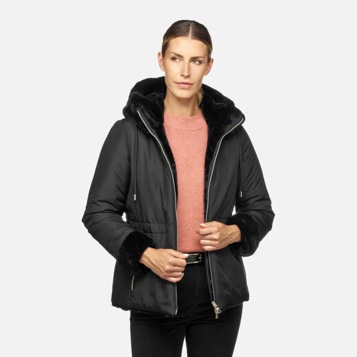 Woman Geox Jackets KAULA WOMAN BlackBlack Reversible Jacket Blackblack