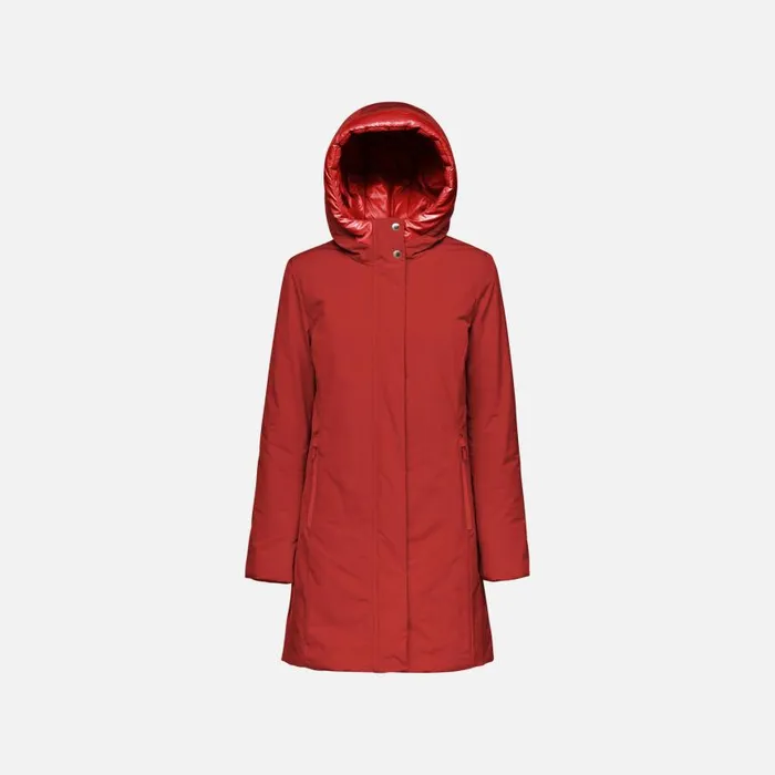 Woman Geox Jackets SPHERICA WOMAN Red Dahlia Long Parka Red Dahlia