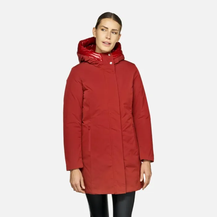 Woman Geox Jackets SPHERICA WOMAN Red Dahlia Long Parka Red Dahlia