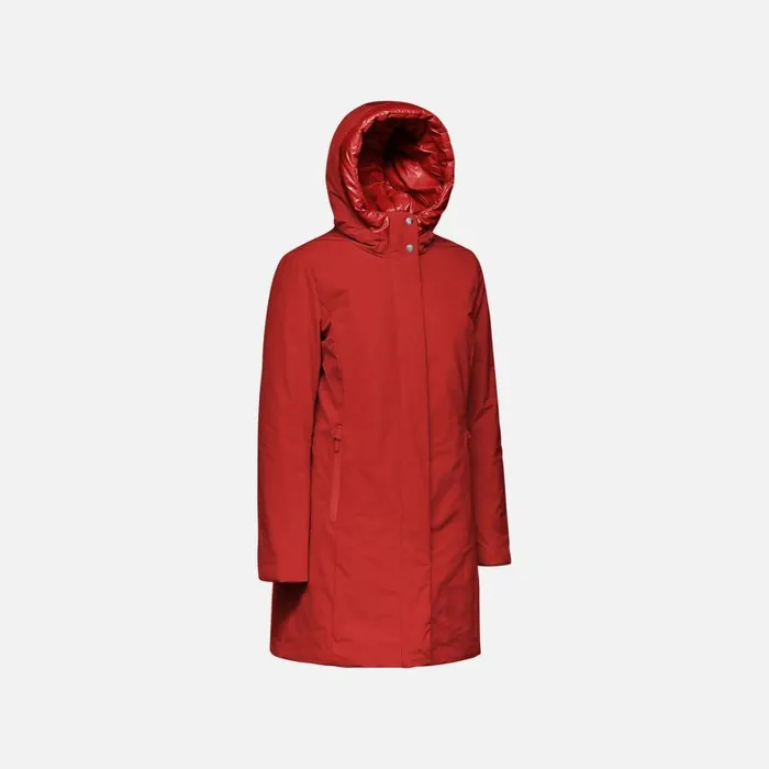 Woman Geox Jackets SPHERICA WOMAN Red Dahlia Long Parka Red Dahlia
