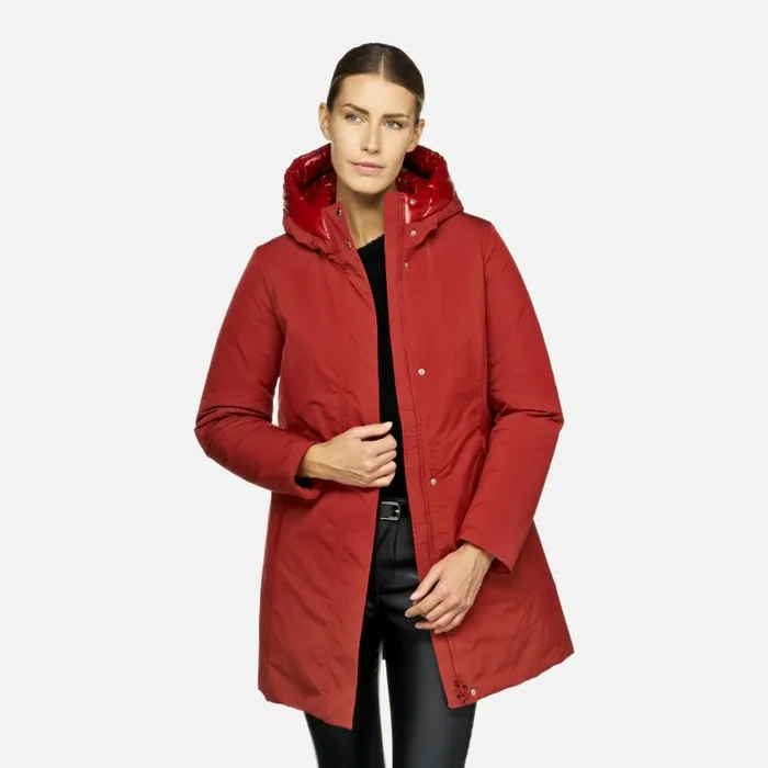 Woman Geox Jackets SPHERICA WOMAN Red Dahlia Long Parka Red Dahlia