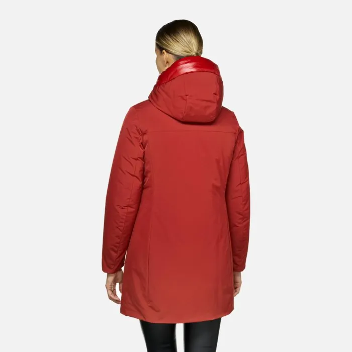 Woman Geox Jackets SPHERICA WOMAN Red Dahlia Long Parka Red Dahlia