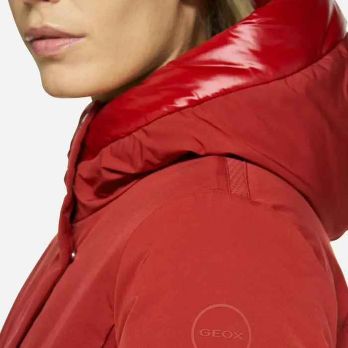 Woman Geox Jackets SPHERICA WOMAN Red Dahlia Long Parka Red Dahlia