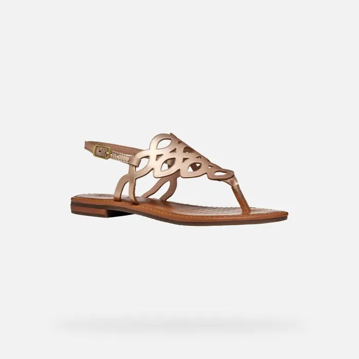 Woman Geox Sandals SOZY S WOMAN Light Gold Flat Sandals Light Gold