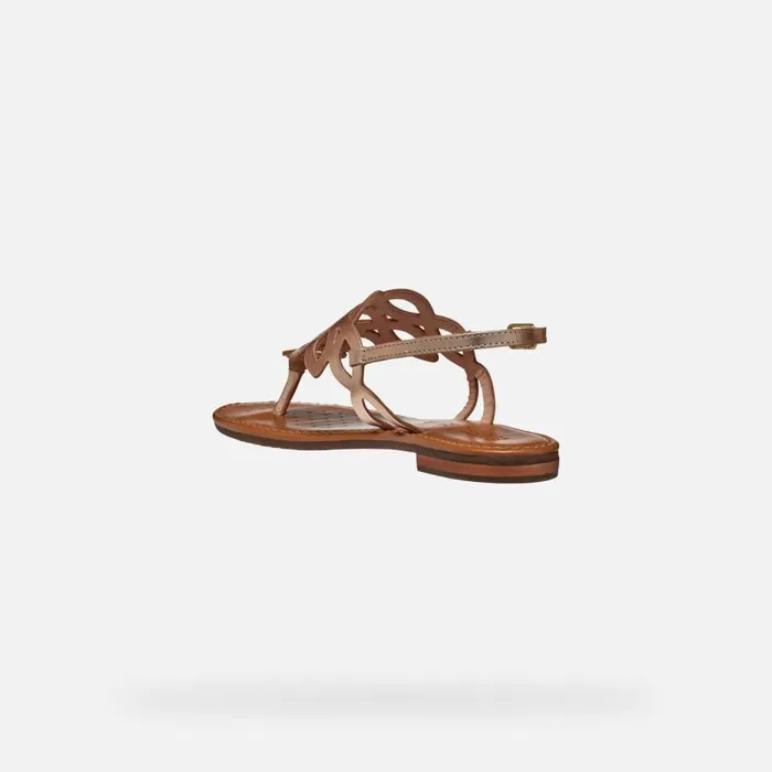 Woman Geox Sandals SOZY S WOMAN Light Gold Flat Sandals Light Gold