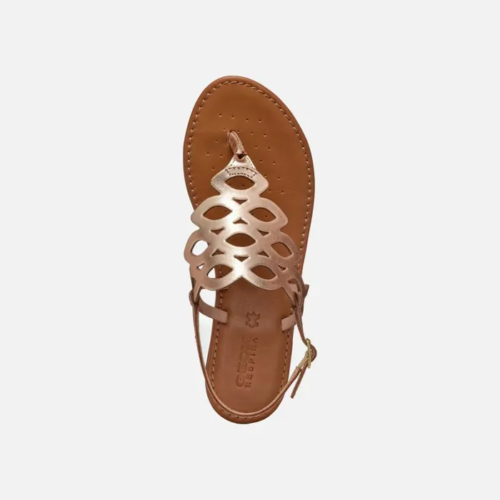 Woman Geox Sandals SOZY S WOMAN Light Gold Flat Sandals Light Gold