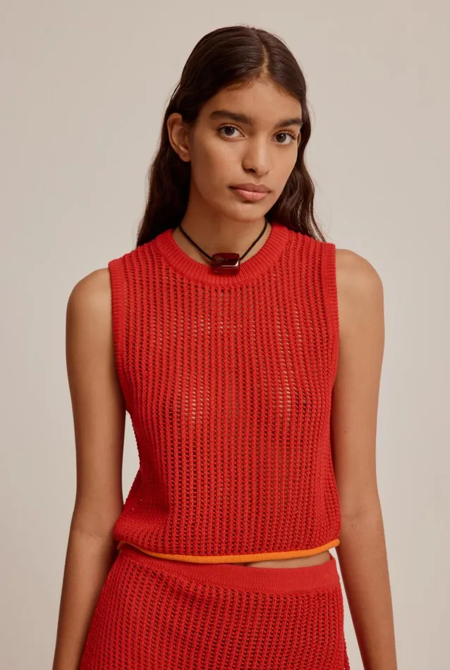 Woman Venroy Knitwear Crochet Knit Tank Top