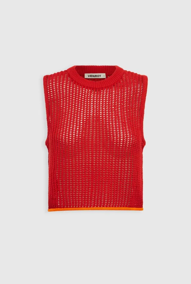 Woman Venroy Knitwear Crochet Knit Tank Top