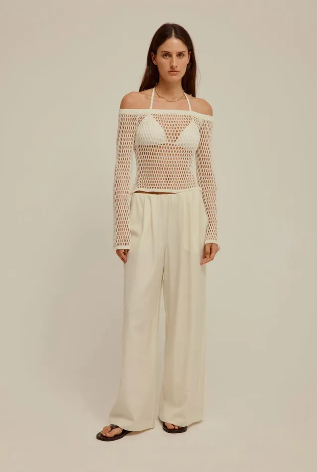 Woman Venroy Knitwear Crochet Off Shoulder Top