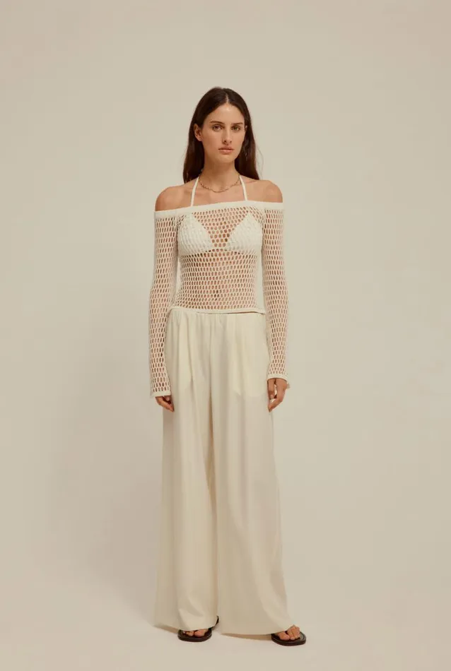 Woman Venroy Knitwear Crochet Off Shoulder Top