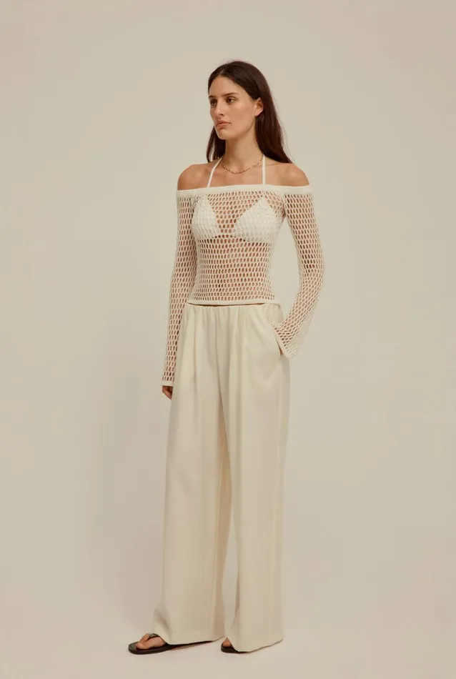 Woman Venroy Knitwear Crochet Off Shoulder Top