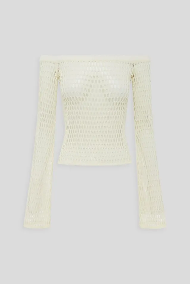 Woman Venroy Knitwear Crochet Off Shoulder Top
