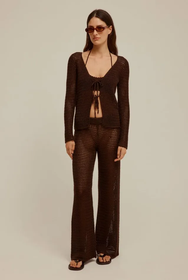 Woman Venroy Knitwear Crochet Tie Front Top