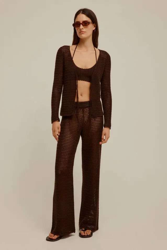 Woman Venroy Knitwear Crochet Tie Front Top