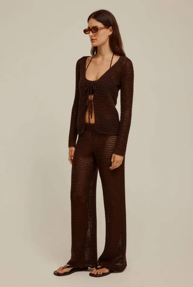 Woman Venroy Knitwear Crochet Tie Front Top