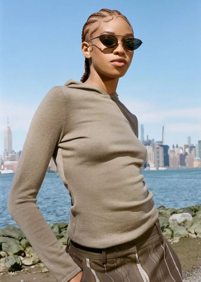 Woman Venroy Sweaters Wool Cashmere Cut Out Hoodie