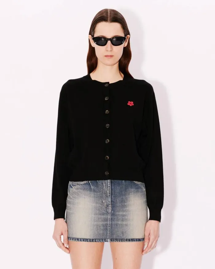 Women 039Boke Flower039 Embroidered Crewneck Cardigan In Wool Black Kenzo Sweaters And Cardigans