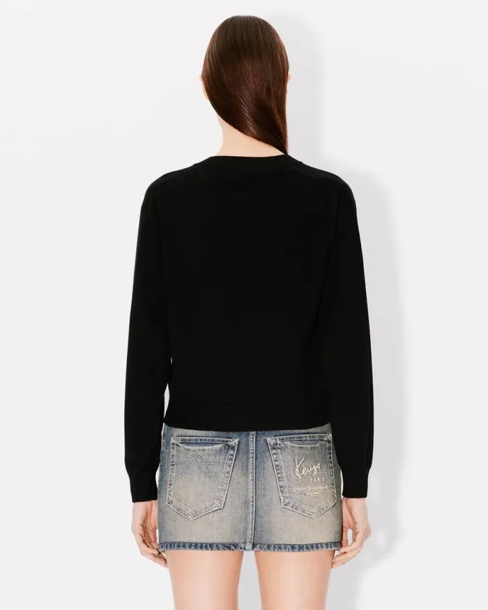 Women 039Boke Flower039 Embroidered Crewneck Cardigan In Wool Black Kenzo Sweaters And Cardigans