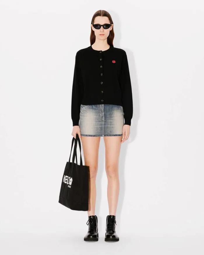 Women 039Boke Flower039 Embroidered Crewneck Cardigan In Wool Black Kenzo Sweaters And Cardigans