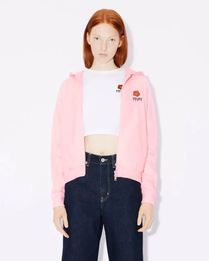 Women 039Boke Flower039 Embroidered Zipped Hoodie Faded Pink Kenzo Sweatshirts And Hoodies