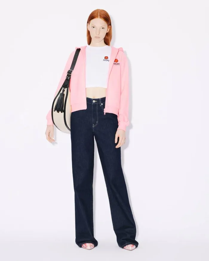 Women 039Boke Flower039 Embroidered Zipped Hoodie Faded Pink Kenzo Sweatshirts And Hoodies
