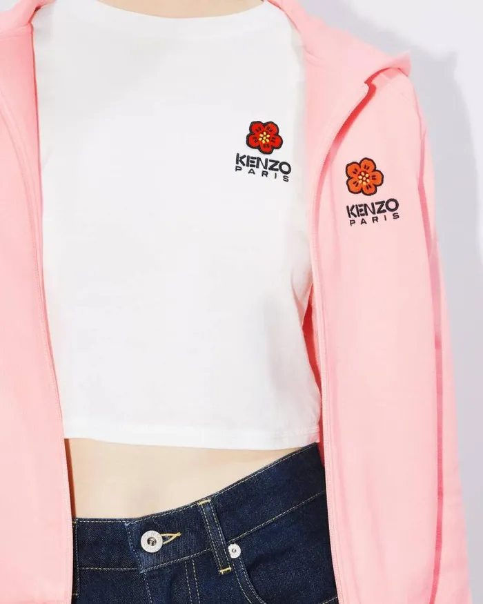 Women 039Boke Flower039 Embroidered Zipped Hoodie Faded Pink Kenzo Sweatshirts And Hoodies