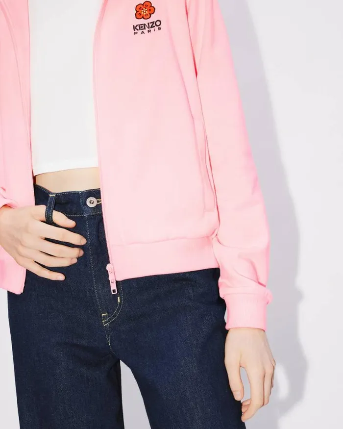 Women 039Boke Flower039 Embroidered Zipped Hoodie Faded Pink Kenzo Sweatshirts And Hoodies